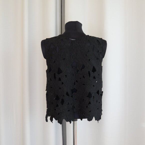 Anthropologie Black Guipure Floral Lace Sleeveless Top Sz M - Picture 5 of 7